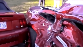 Crashed Ford Mustangs after Cars & Coffee