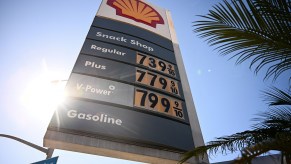 A California Gas Station displaying a ridiculously high set of record high gas prices over $7 per gallon