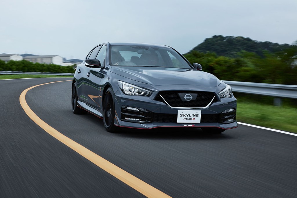 Front end of the 2024 Nissan Skyline Nismo edition driving down the road