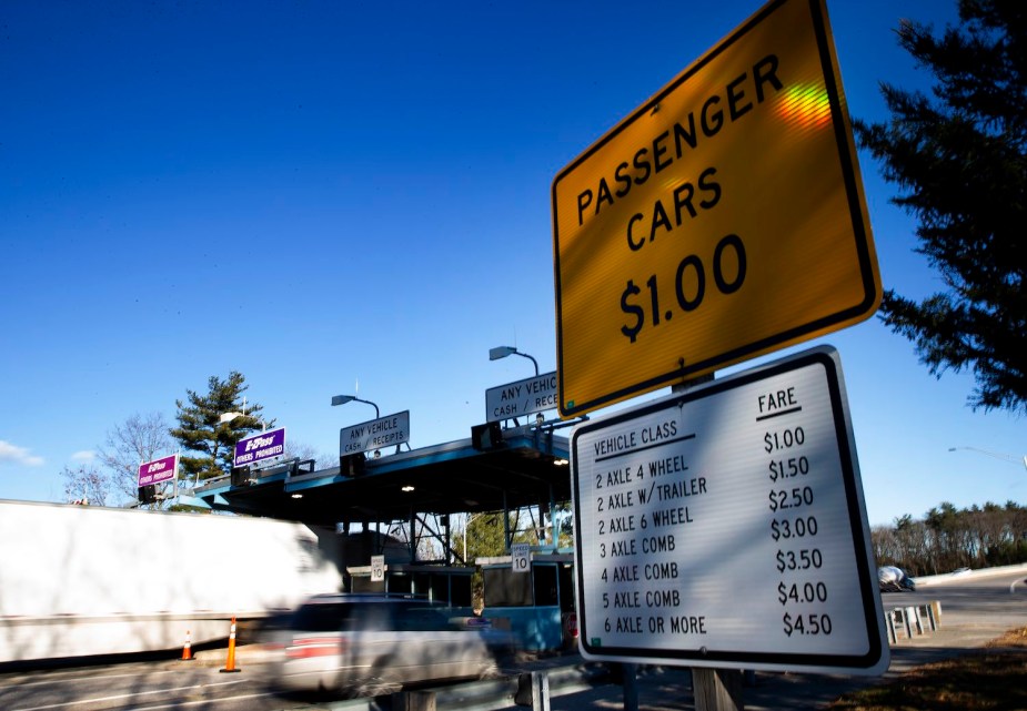 List of toll prices, before late fees, at a highway plaza