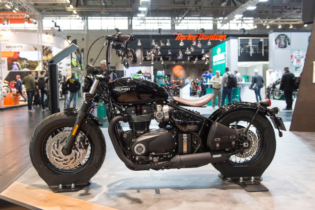 Intermot 2018 Motorcycles And Scooters Trade Fair showing a Triumph Bobber motorcycle.