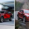The 2020 model years of the Mazda CX-30 (L) and Mazda CX-3 (R) small SUVs