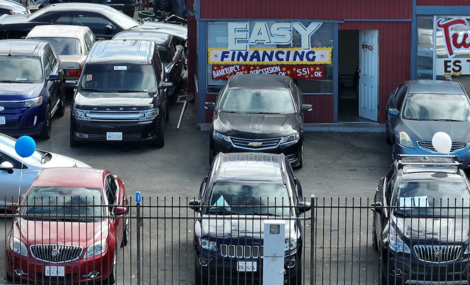 A top view of a used car dealership