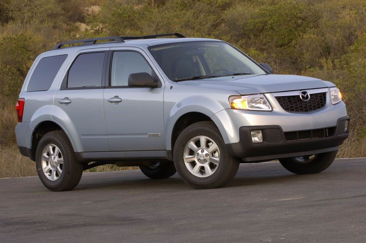 A 2008 Mazda Tribute compact crossover SUV model made in partnership with Ford