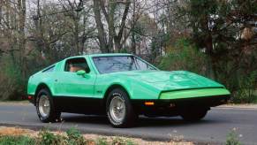 A 1975 Bricklin SV-1 sports car coupe model with gull-wing doors