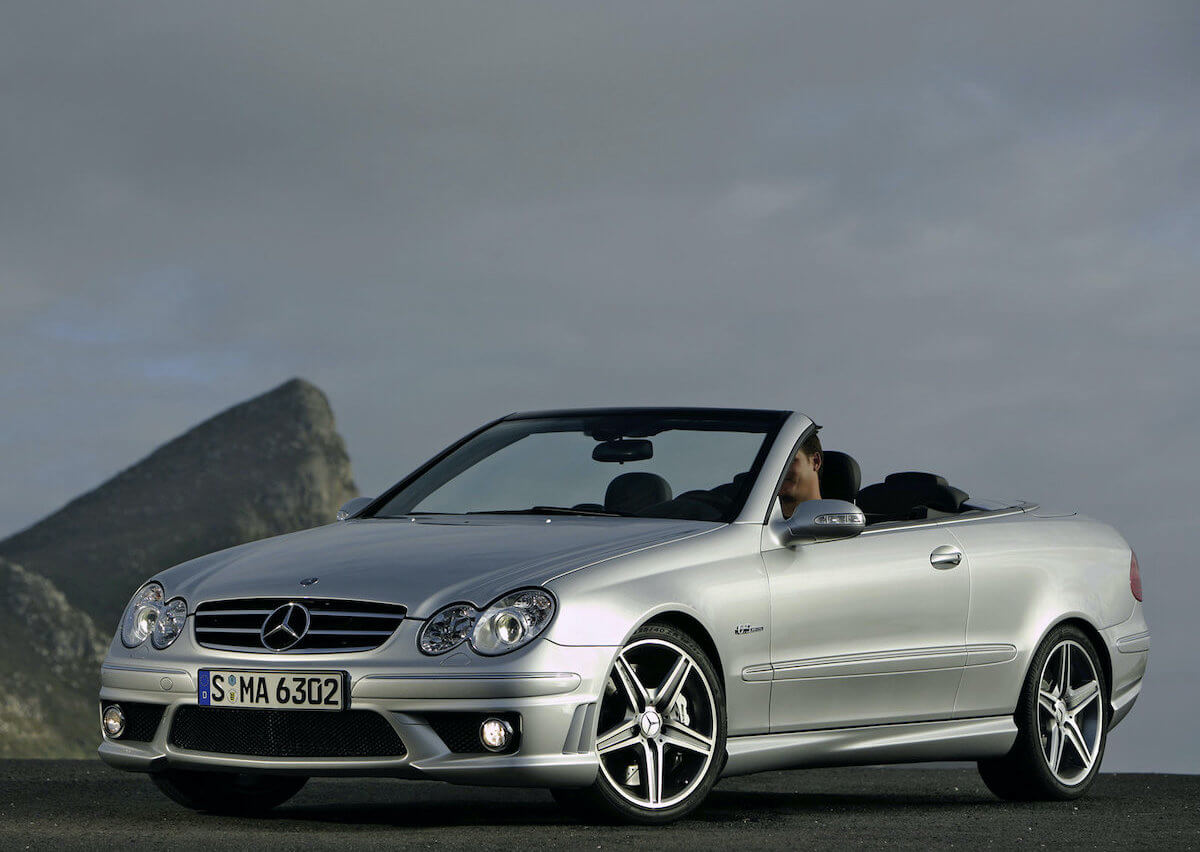 A silver Mercedes-Benz CLK