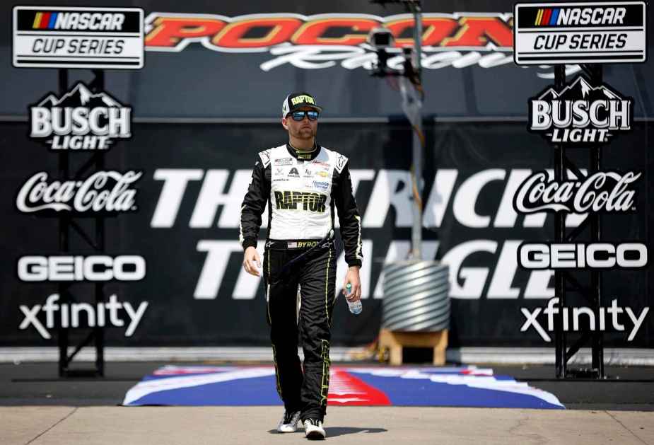 William Byron walks through NASCAR sponsor logos