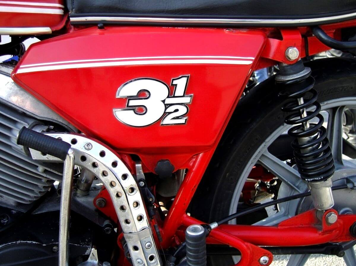 A close-up shot of a Italian Moto Morini 3.5 motorcycle suspension