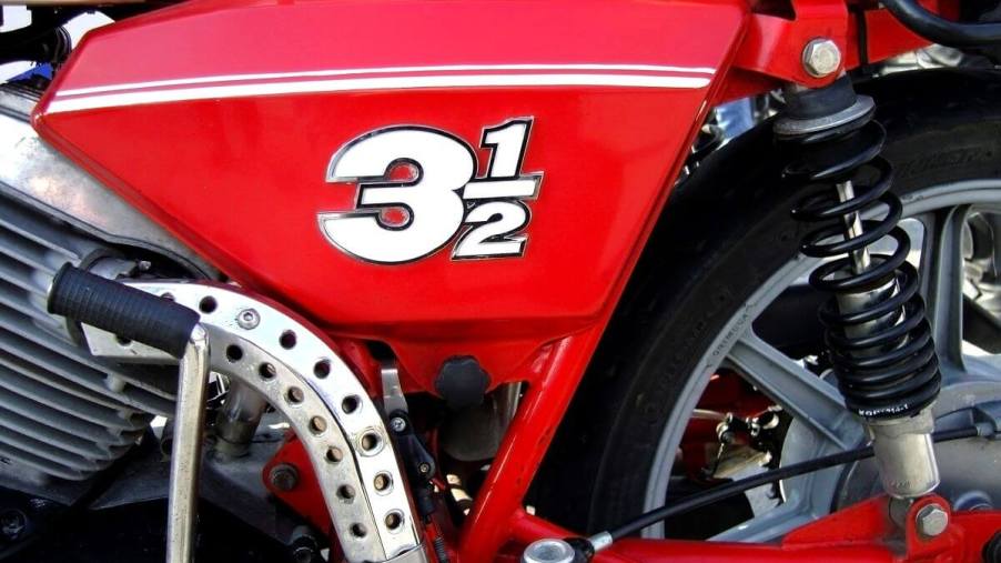 A close-up shot of a Italian Moto Morini 3.5 motorcycle suspension