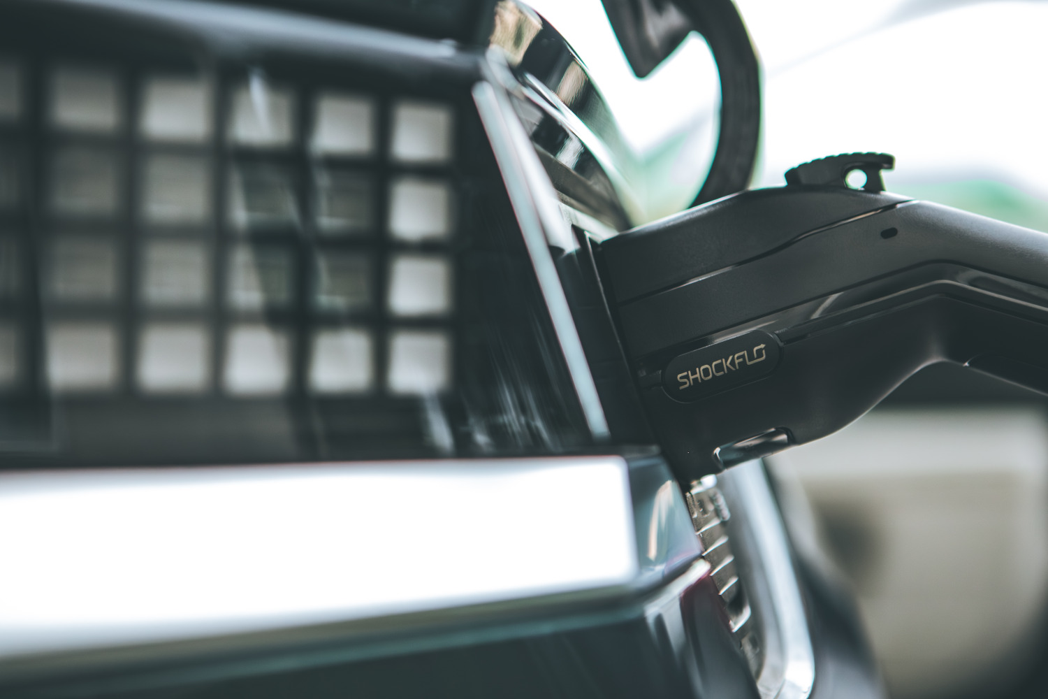 The ShockFlo portable EV charger plugged into a Hyundai IONIQ 5
