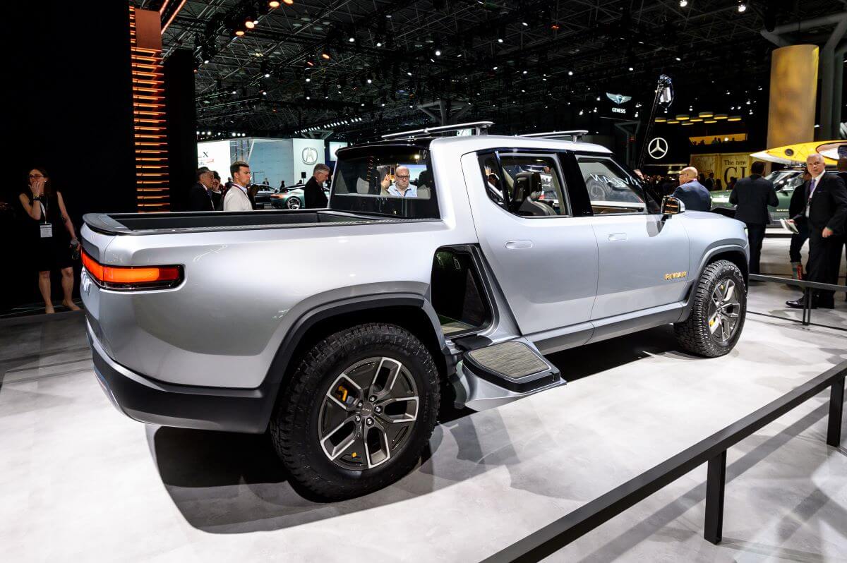 The Rivian R1T all-electric pickup truck at the New York International Auto Show (NYIAS)