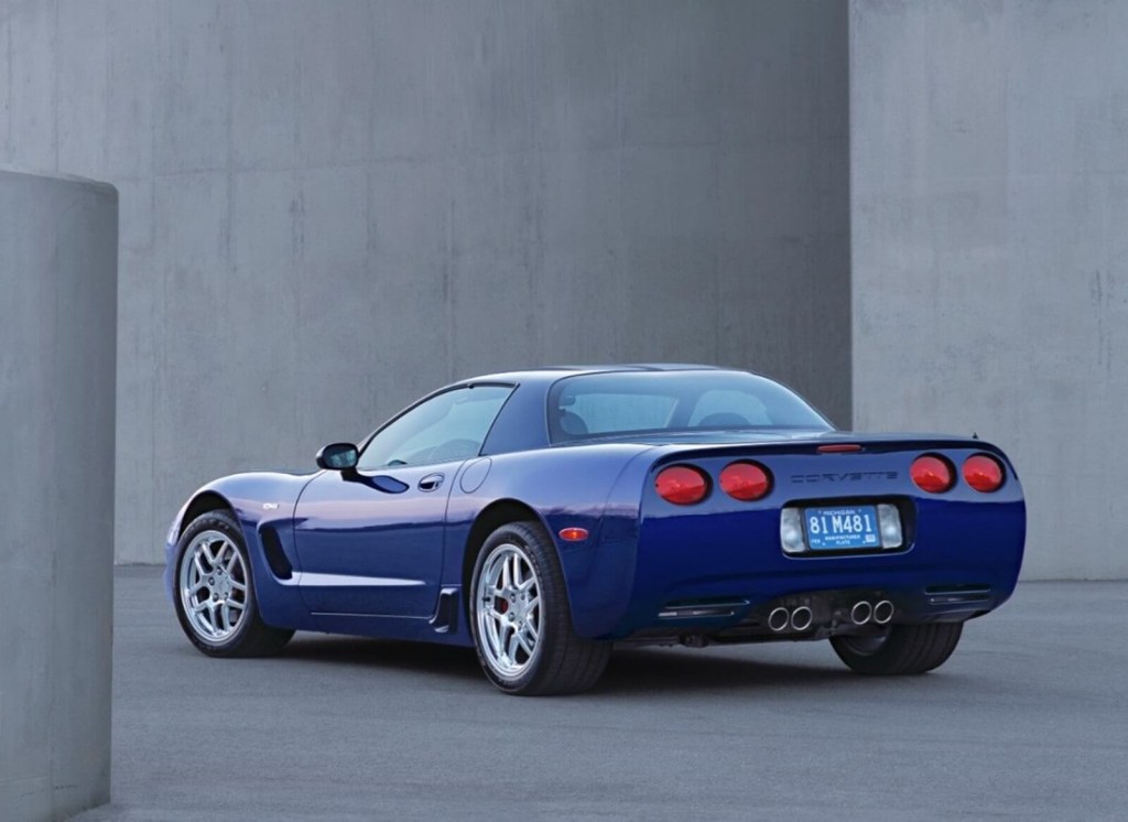 A blue C5 Corvette Z06 shows off its rear-end styling. 