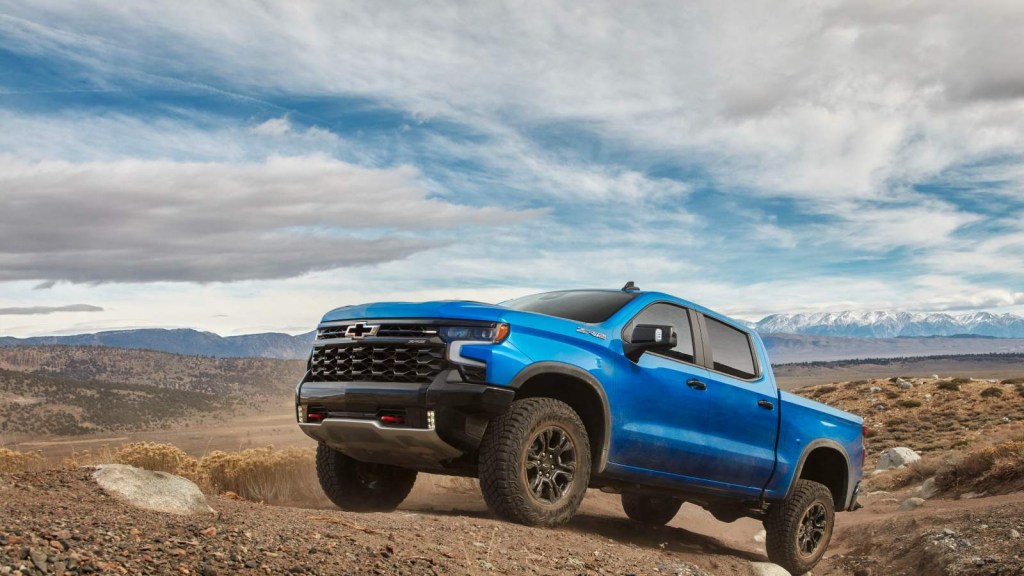 2024 Chevrolet Silverado in blue from the side
