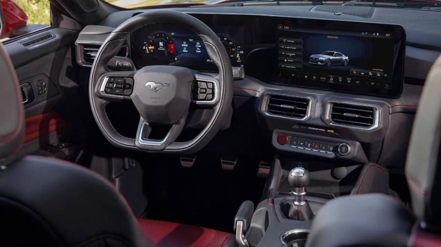 The 2024 Ford Mustang GT shows off its interior and infotainment screen.