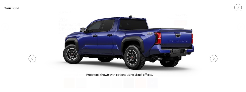 Toyota configurator render of the 2024 Tacoma PreRunner
