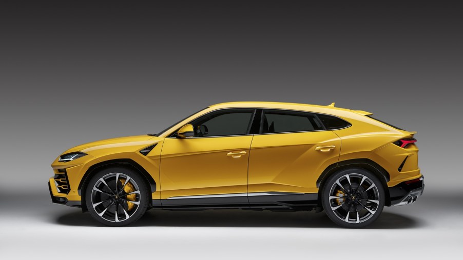 A Lamborghini Urus Roadster, like the one in Cardi B's collection, shows off its side profile styling.