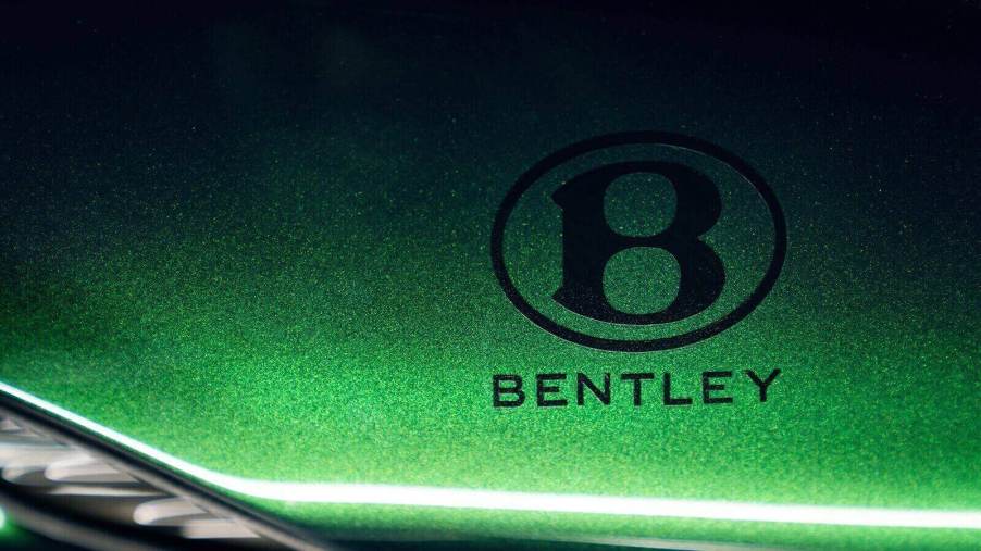 A Ducati Diavel and Bentley motorcycle collaboration shows off its Bentley logo.