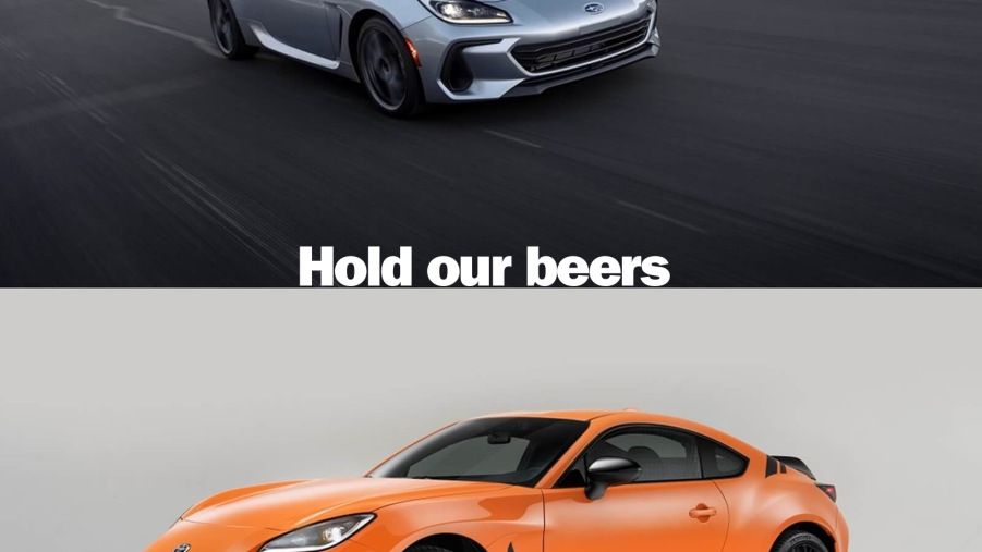 A car meme shows two of the best budget sports cars on the market, a Subaru BRZ and Toyota GR86.
