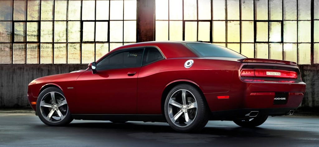 A 2014 Dodge Challenger, like the muscle car Santa Claus drove in "Christmas Chronicles," shows off its rear end.