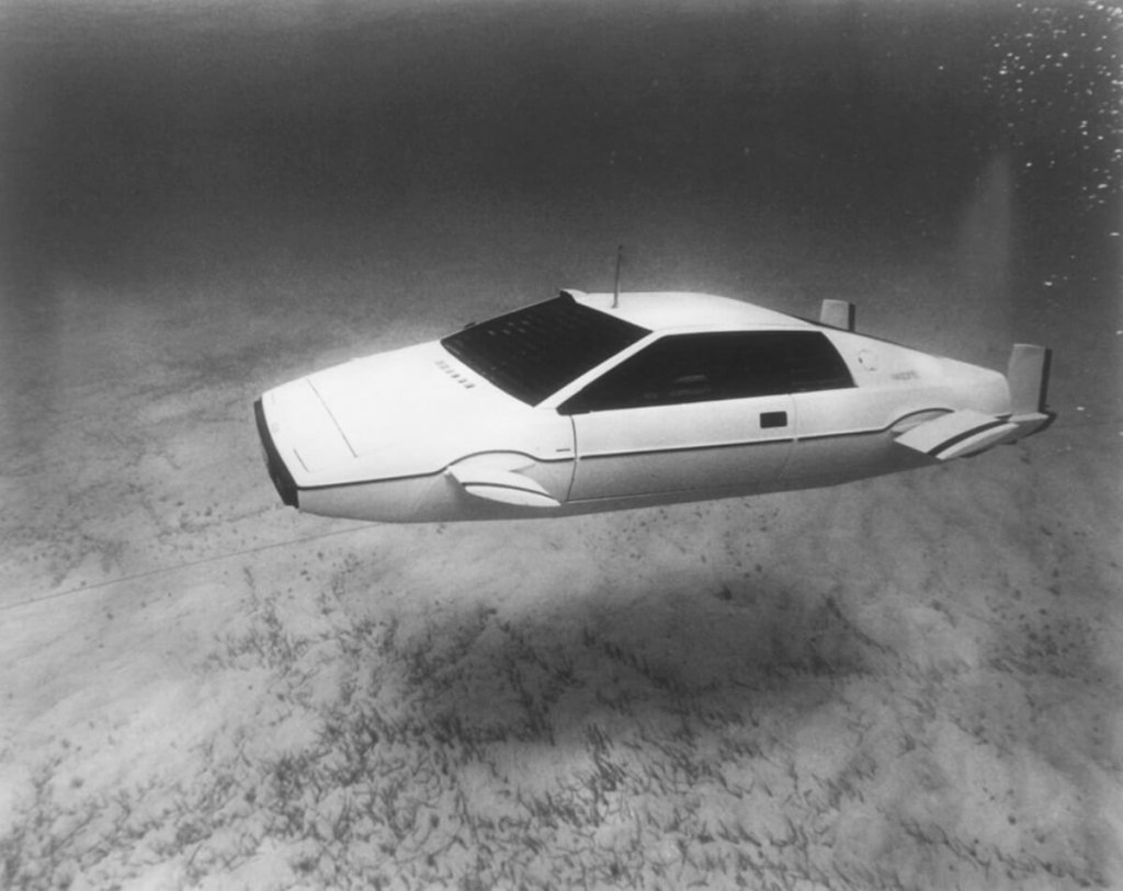 The white 1976 Lotus Esprit from 'The Spy Who Loved Me,' now owned by Elon Musk of Tesla, glides underwater.