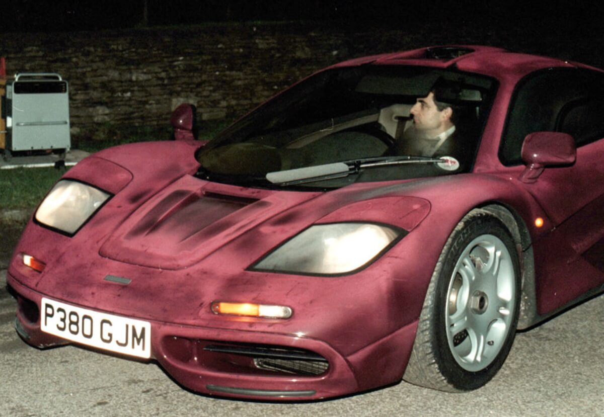 Rowan Atkinson at the wheel of his McLaren F1 supercar.