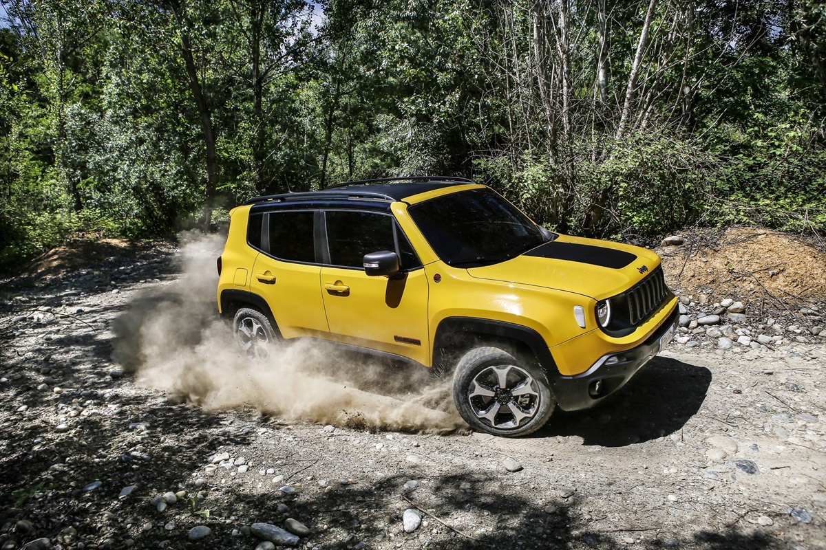 The Jeep Renegade Trailhawk off-roading in the woods