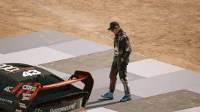 Rally driver Ken Block walks to his car before his final film set in Mexico City.