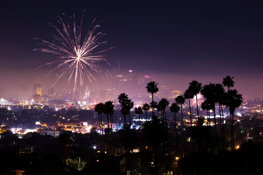 Fireworks in LA celebrate New Year's Eve.