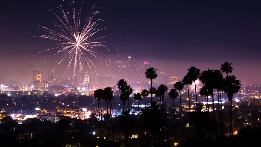 Fireworks in LA celebrate New Year's Eve.
