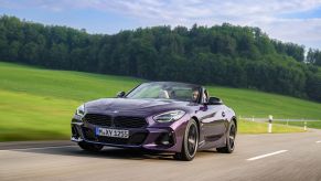 A BMW Z4 Roadster shows off its front-end styling.
