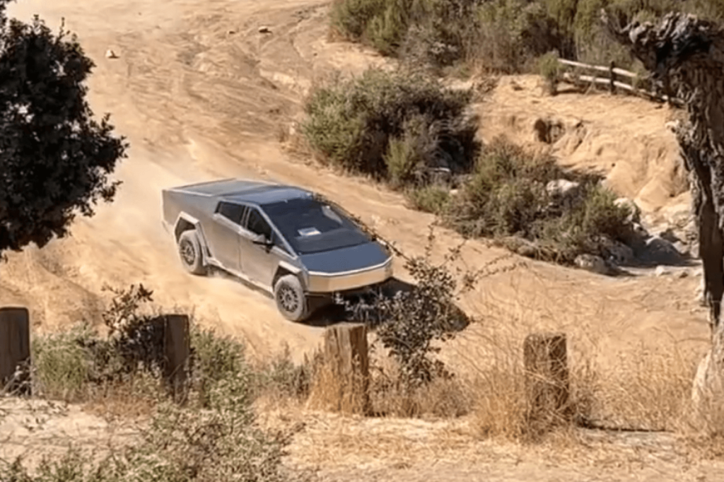 The Tesla Cybertruck trying to go off-roading 