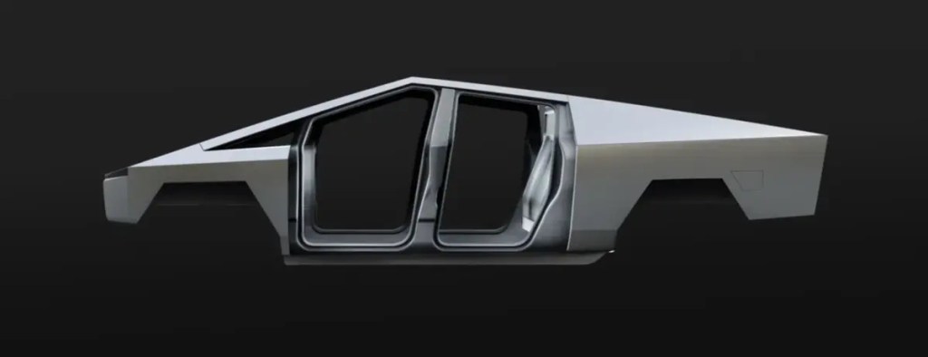 The steel exoskeleton of the new Tesla Cybertruck.