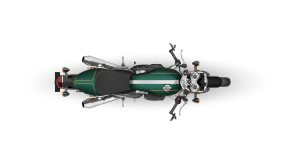 A green Triumph Thruxton RS Final Edition shows off its top view.