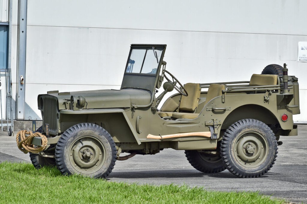A classic Willys MB Jeep shows off its kit. 