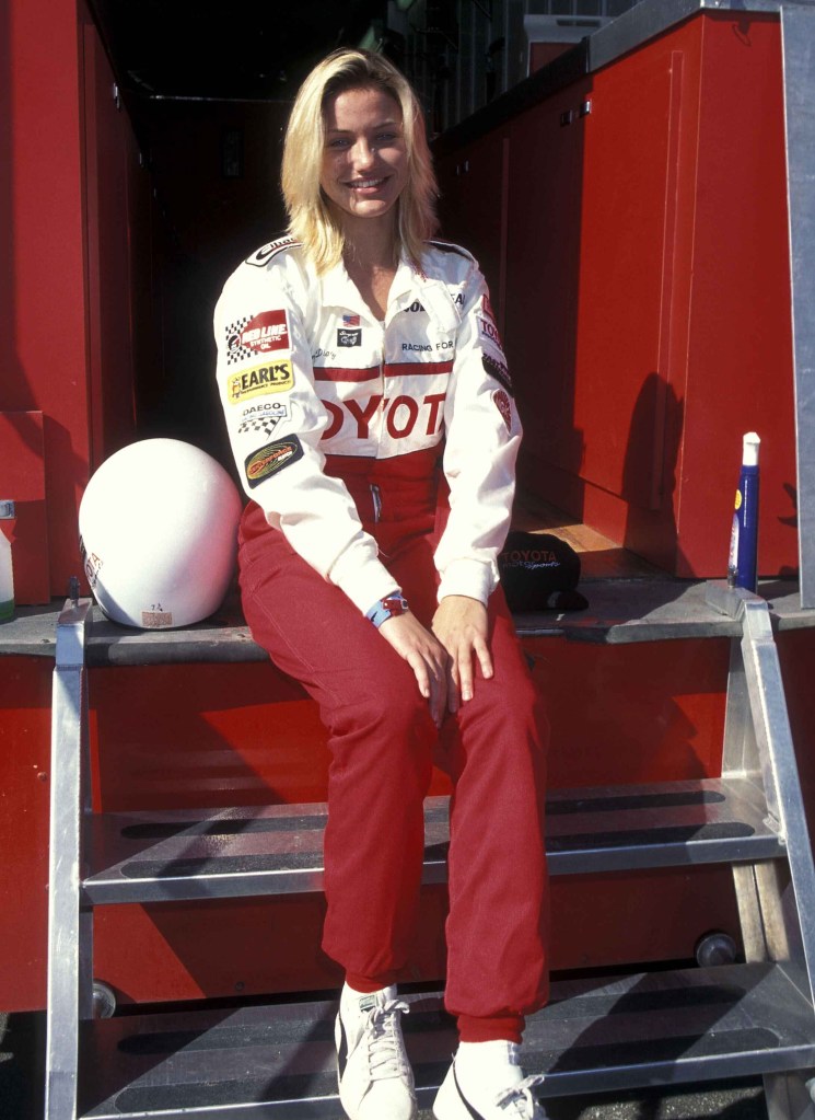 Cameron Diaz in a Toyota racing jumpsuit in 1995