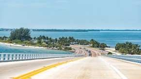 The toll road to Sanibel Island, Florida with ocean views