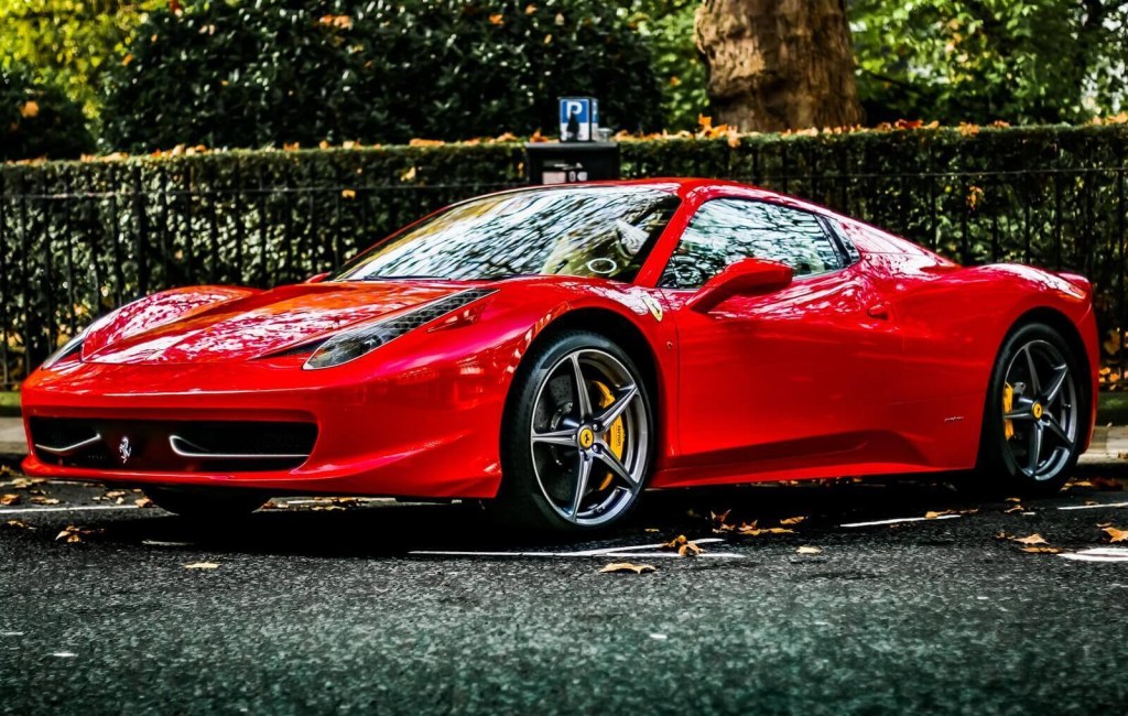 A Ferrari 458 like the one in Taylor Swift's collection sits on a London street.