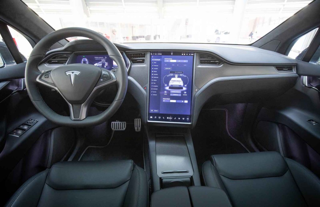 The front interior of a Tesla Model X is shown