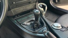 The six-speed stick shift lever in a manual 2007 BMW M6 V10.
