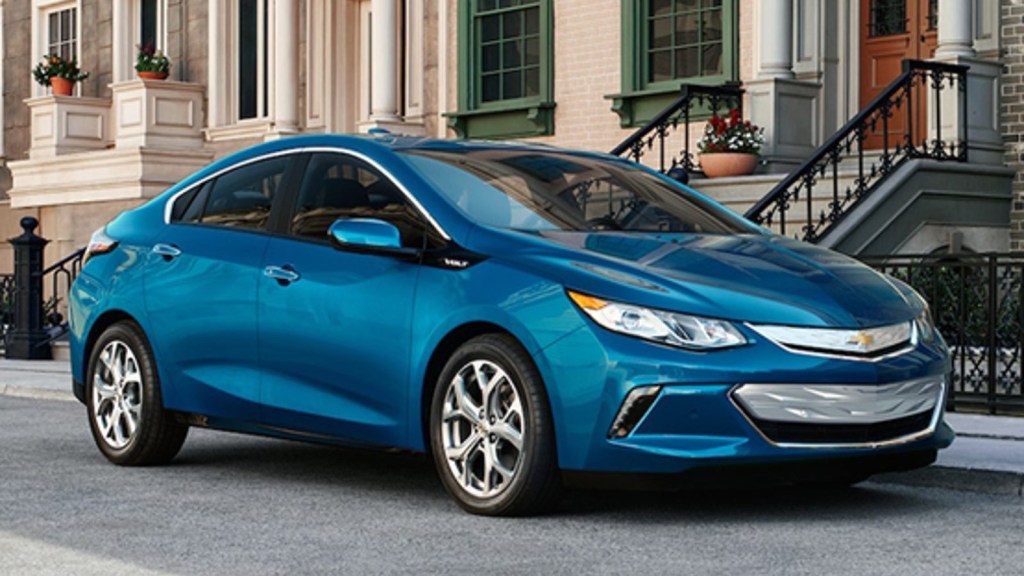 2019 Chevy Volt plug-in hybrid vehicle posed in a neighborhood.