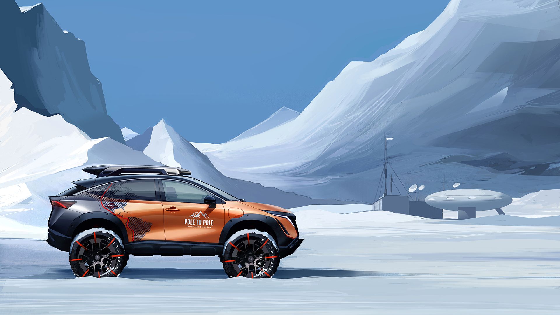 The 2023 Nissan Ariya driving in snow