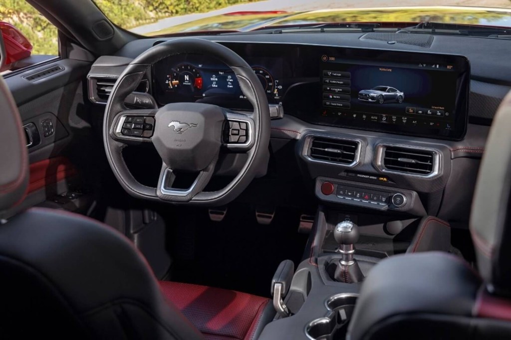 A 2024 Ford Mustang GT shows off its six-speed manual transmission. 