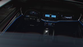 The interior of a Jeep Wagoneer S EV with touchscreens but no buttons.