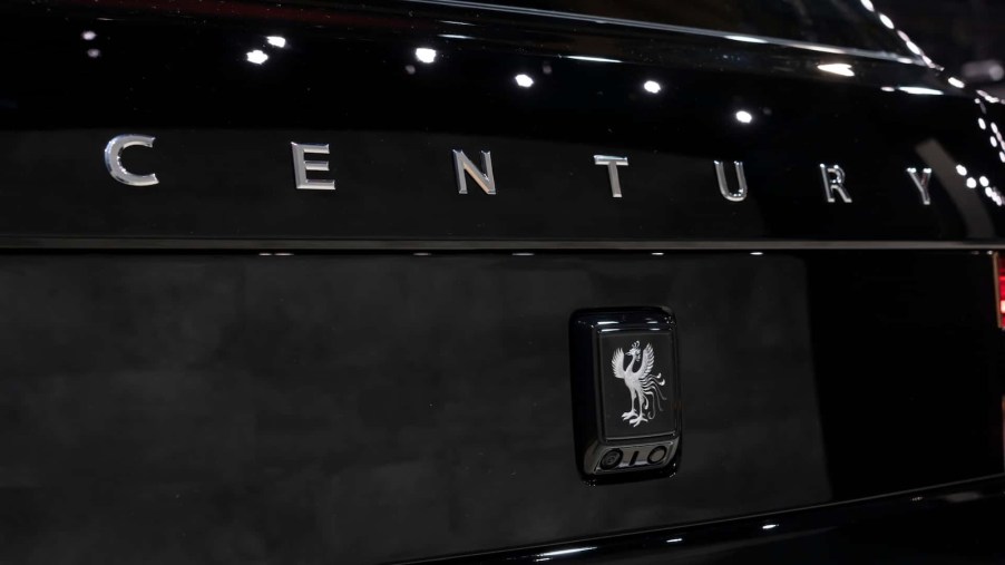 The Century logo and badge on Toyota's ultra-luxurious SUV in black