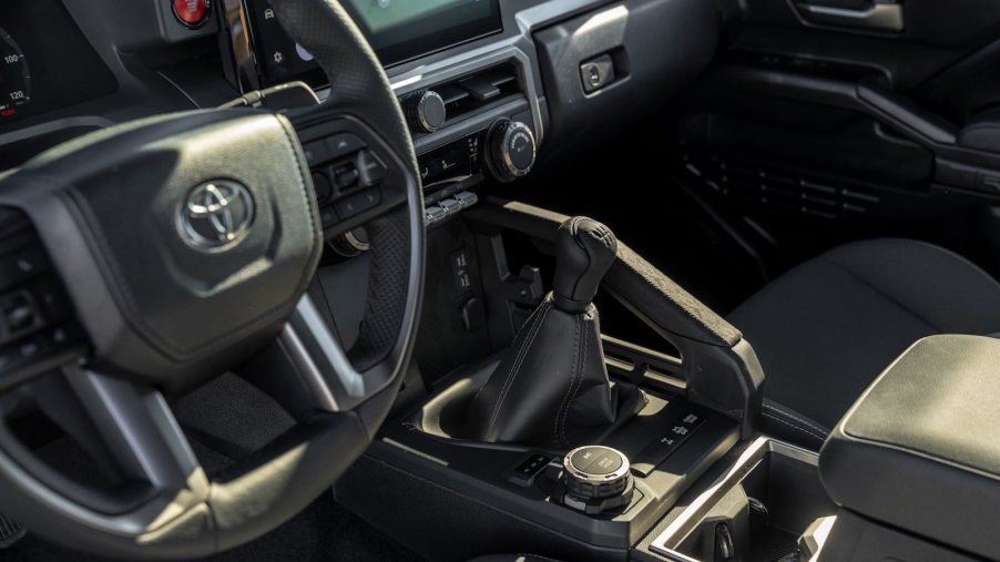 TRD Off Road Toyota Tacoma stick shift lever for its traditional manual transmission.