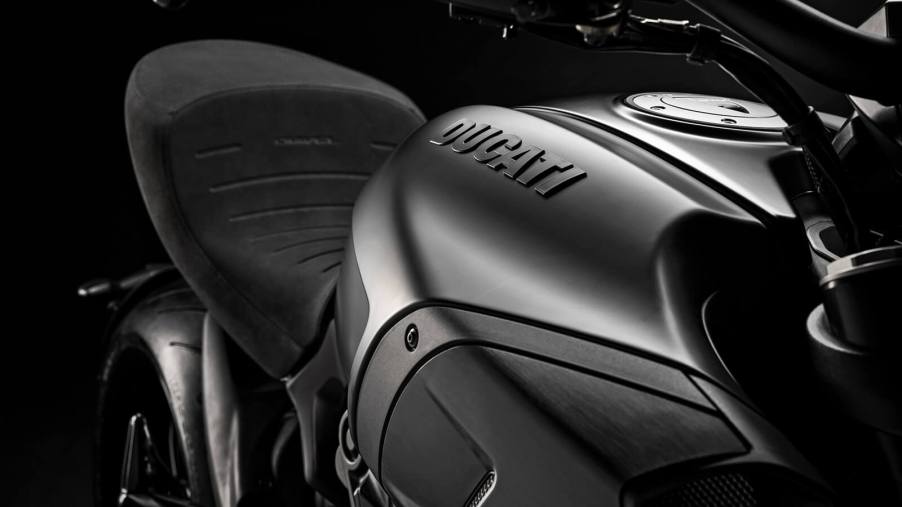 A Ducati Diavel 1260 S shows off its seat and badging.