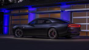 The Dodge Charger SRT EV Concept shows off its rear-end styling.