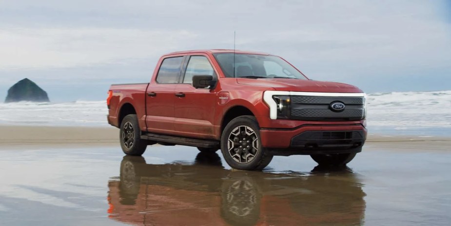 The 2023 Ford F-150 Lightning on the beach
