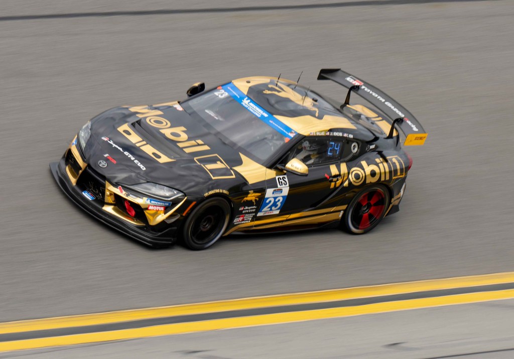 No. 23 Smooge Racing Toyota GR Supra GT4 EVO at the 2024 BMW Endurance Challenge at Daytona.