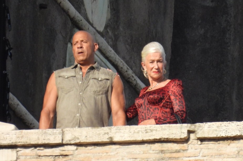 Vin Diesel and Helen Mirren filming the Fast X movie.